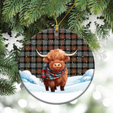 Gunn Weathered Tartan Christmas Ceramic Ornament - Highland Cows Snow Style